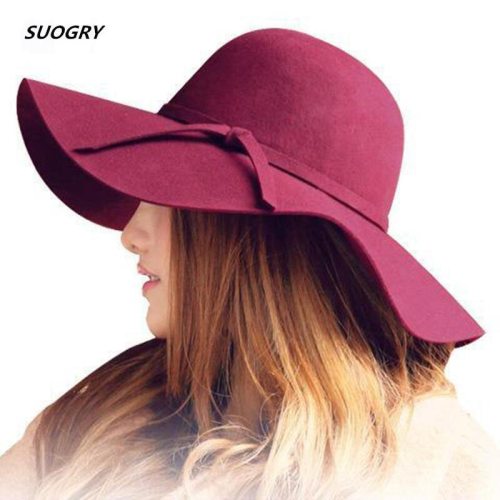 Autumn Winter Summer Fashion Fedoras Vintage Pure Women's Beach Sun Hat Female Waves large Brim Sunbonnet Fedoras lady Sun Hat