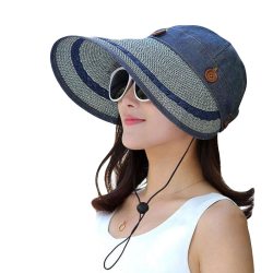 BINGYUANHAOXUAN Hats Women Large Wide Brim Floppy Summer Beach Sun Hat Cap Button Straw Hat Summer Hats For Women Anti-UV Visor