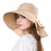 FANCET Womens Summer Beach Sun Hats UPF50+ UV Cotton Ponytail Foldable String Chin Cord Wide Brim Travel Sun Hats Cap Girl 69085