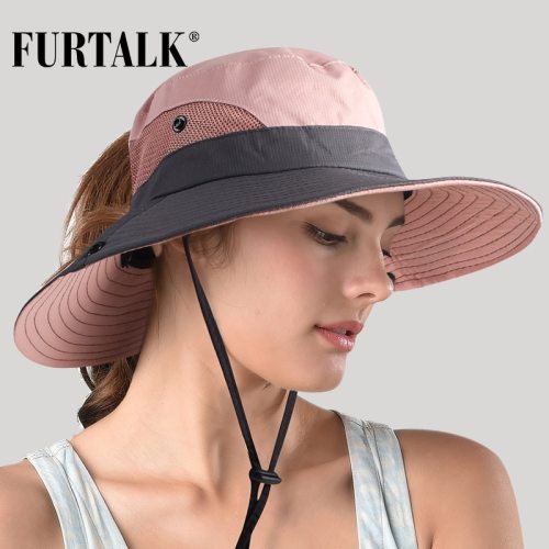 FURTALK Safari Sun Hats for Women Summer Hat Wide Brim UV UPF Protection Ponytail Outdoor Fishing Hiking Hat for Female 2019