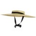 GEMVIE New Large Brim Straw Hat Summer Hats For Women 12cm-15cm Brim Black Ribbon Beach Cap Boater Flat Top Sun Hat Chin Strap