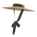 GEMVIE New Large Brim Straw Hat Summer Hats For Women 12cm-15cm Brim Black Ribbon Beach Cap Boater Flat Top Sun Hat Chin Strap