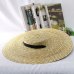 GEMVIE New Large Brim Straw Hat Summer Hats For Women 12cm-15cm Brim Black Ribbon Beach Cap Boater Flat Top Sun Hat Chin Strap