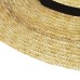 GEMVIE New Large Brim Straw Hat Summer Hats For Women 12cm-15cm Brim Black Ribbon Beach Cap Boater Flat Top Sun Hat Chin Strap