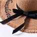 Handmade Weave letter Sun Hats For Women Black Ribbon Lace Up Large Brim Straw Hat Outdoor Beach hat Summer Caps Chapeu Feminino