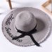 Handmade Weave letter Sun Hats For Women Black Ribbon Lace Up Large Brim Straw Hat Outdoor Beach hat Summer Caps Chapeu Feminino