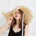 JIYOUOU Lace strap straw hat bow wide grass female summer cap beach visor outdoor holiday beach sun protection hat Collapsible