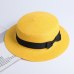 Lady Boater sun caps Ribbon Round Flat Top Straw Fedora Panama Hat summer hats for women straw hat snapback gorras sun hats