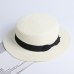 Lady Boater sun caps Ribbon Round Flat Top Straw Fedora Panama Hat summer hats for women straw hat snapback gorras sun hats