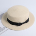 Lady Boater sun caps Ribbon Round Flat Top Straw Fedora Panama Hat summer hats for women straw hat snapback gorras sun hats