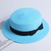 Lady Boater sun caps Ribbon Round Flat Top Straw Fedora Panama Hat summer hats for women straw hat snapback gorras sun hats