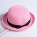 Lady Boater sun caps Ribbon Round Flat Top Straw Fedora Panama Hat summer hats for women straw hat snapback gorras sun hats