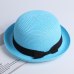 Lady Boater sun caps Ribbon Round Flat Top Straw Fedora Panama Hat summer hats for women straw hat snapback gorras sun hats