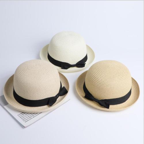 Lady Boater sun caps Ribbon Round Flat Top Straw Fedora Panama Hat summer hats for women straw hat snapback gorras sun hats