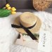 Luna&Dolphin Women Summer Beach Raffia Black White Ribbon Hat Bow Raffia Hat Temperament Flat Straw Hats Women's Sea Beach Hat