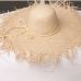 Natural Large Wide Brim Raffia Straw Hats Woven Circle Fringe Beach Cap Summer Hollow Out Big Straw Hat