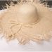 Natural Large Wide Brim Raffia Straw Hats Woven Circle Fringe Beach Cap Summer Hollow Out Big Straw Hat