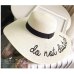 Summer Womens Wide Brim do not diaturb Sun Hat Embroidery Straw Cap Floppy Foldable Roll up Cap Beach Sun Hat