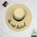 Summer Womens Wide Brim do not diaturb Sun Hat Embroidery Straw Cap Floppy Foldable Roll up Cap Beach Sun Hat