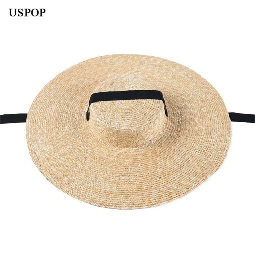 USPOP 2019 Newest women sun hat french style wide brim straw hat casual natural wheat straw hat lace-up beach hat shade