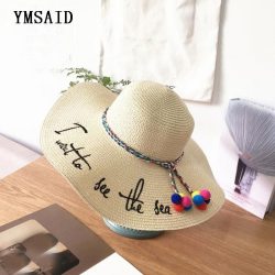 Ymsaid Brand 2018 Letter Embroidery Cap Big Brim Ladies Summer Straw Hat Youth Hats For Women Shade Sunhat Beach Caps Leisure