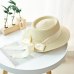 Ymsaid New Summer Sun Hats Women Fashion Girl Straw Hat  Ribbon Bow Beach Hat Casual Straw Flat Top Panama Hat Bone Feminino