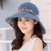 summer women's Super Big Brim sun hat fashion hat printing hat UV protection Wind Rope Fixed Beach Hat Foldable