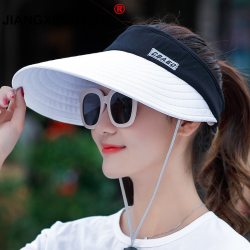 wholesale 1PCS women summer Sun Hats pearl packable sun visor hat with big heads wide brim beach hat UV protection female cap