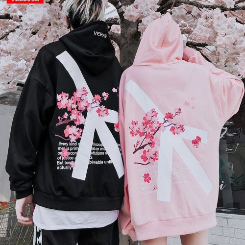 2019 Winter modis Cherry Blossom Print Hoodie Streetwear Hip Hop oversize Women Men Unisex Cotton  Sweatshirts Retro Hoody