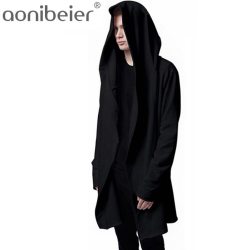 Aonibeier Men Hooded Sweatshirts With Black Gown Hip Hop Mantle Hoodies Fashion Jacket long Sleeves Cloak Man's Coats Outwear