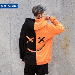 Dropshipping Hoodies Sweatshirts Men Women Color Block Patchwork Smile Print Hoodie Hip Hop Streetwear 2018 Men Clothing W0002