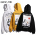 GONTHWID Japanese Embroidery Funny Cat Wave Printed Fleece Hoodies 2019 Winter Japan Style Hip Hop Casual Sweatshirts Streetwear