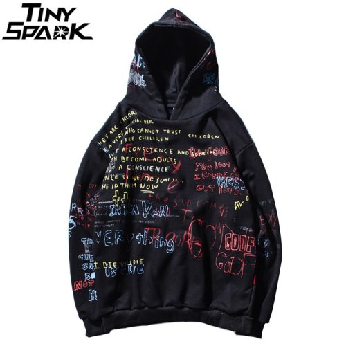 Harajuku Graffiti Hoodie Sweatshirt Mens Hip Hop Pullover Hoodies Streetwear Casual Fashion Clothes Hipster Autumn 2019 Cotton