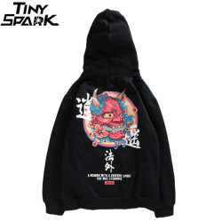 Hip Hop Mens Hoodie Sweatshirt Ghost Chinese Character Print Harajuku Hoodie Streetwear 2019 Autumn Casual Black Pullover Cotton