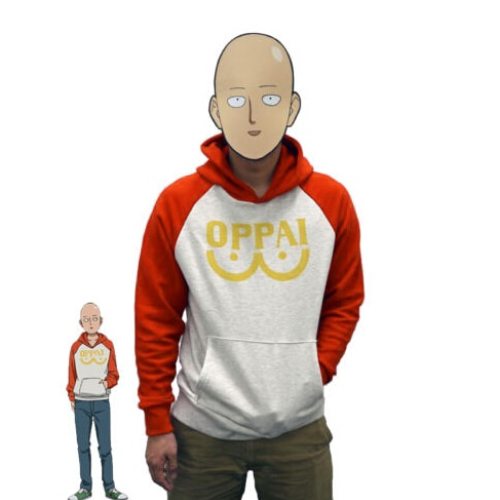 One Punch Man Hero Saitama Oppai Hoodie Cosplay Costume Hooded Jacket Sweatshirts Size S-2XL