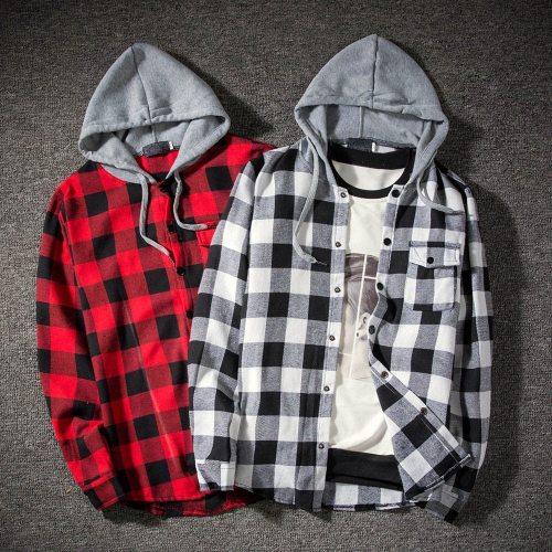 vetement femme 2019 hoodies Tracksuit Men's Autumn Casual Plaid Shirts Long Sleeve Pullover Shirt Top Hooded Blouse Sportswear