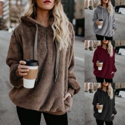 2018 Autumn Winter Warm Hoodies Sweatshirt Women Hoodies Casual Velvet Pocket Long Sleeve Pullover Hooded Top Plus Size Coats