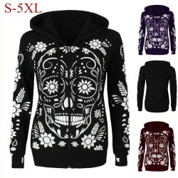 2018 Autumn Women Hoodies Long Sleeve Skull Print Hooded Pullover Winter Ladies Sweatshirts Blouse Tops Shirt Plus Size 5XL