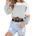 2019 Autumn Hot Women Hoodies Long Sleeve Loose Crop Top Sweatshirt Casual Patchwork O Neck Elastic Waist Pullovers Streetwear