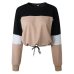 2019 Autumn Hot Women Hoodies Long Sleeve Loose Crop Top Sweatshirt Casual Patchwork O Neck Elastic Waist Pullovers Streetwear