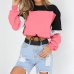 2019 Autumn Hot Women Hoodies Long Sleeve Loose Crop Top Sweatshirt Casual Patchwork O Neck Elastic Waist Pullovers Streetwear