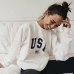 2019 Fashion Women Long Sleeve Hoodies Loose Sweatshirt USA Letter Printed Pullovers Top Casual White Hoodie Friends Streetwear