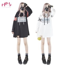 2019 Korea Women Lolita Long Hoodies Japanese Harajuku Fashion ECG Graphic Female White Sweatshirt With Heart Kawaii Gothic Tops