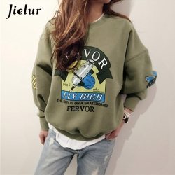 2019 Winter Autumn New Harajuku Funny Cartoon Tracksuit for Women Pullover Fleece Hoodies Loose Female Sweatshirt Army Green 2XL