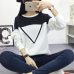 2019 Winter New Fashion Black and White Spell Color Patchwork Hoodies Women V Pattern Pullover Sweatshirt Female Tracksuit M-XXL