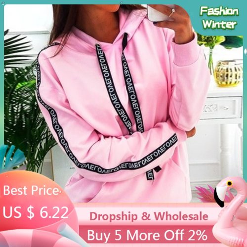 2019 Women Autumn Sweatshirt Women Long Sleeve Solid Hooded Pullover Tops Blouse Letter Print Hoodies Women Plus Size 5XL