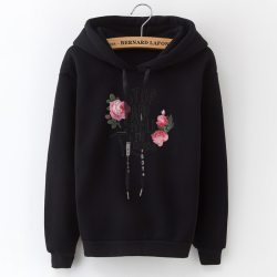 2019 Women's Hooded Sweatshirt New Casual Top Applique Lettering Rose Solid Slim Women's Fashion Top Black and White Grey Pink