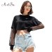 ArtSu 2019 Black Crop Top Sweatshirt Long Sleeve Women Hoodies Hooded Streetwear Harajuku Hoodie Kpop Hoody ASHO20240