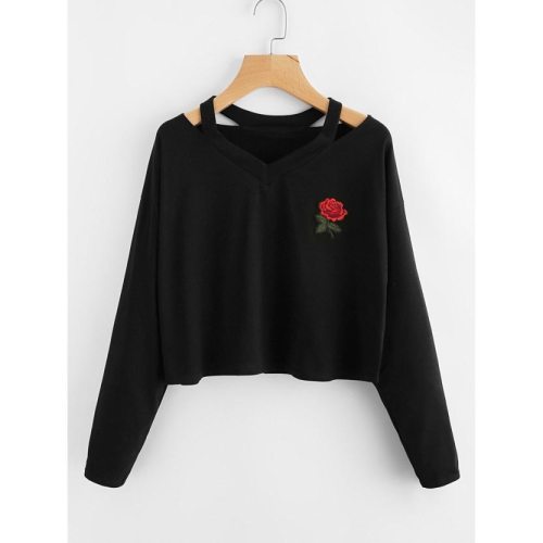 Autumn Sweatshirts For Women 2019 Rose Printed Off Shoulder Female Jumper Pullover Casual Long Sleeve Elegant Clothes Sweatshirt