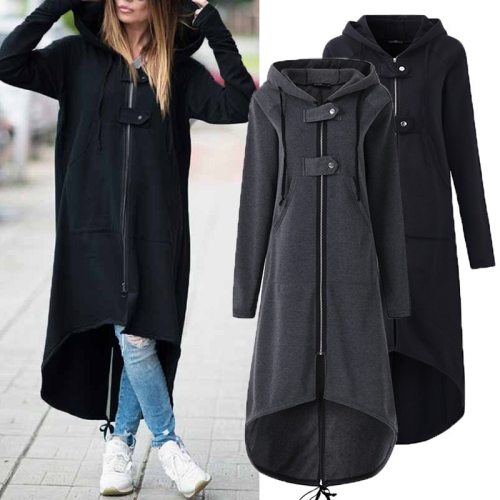 Autumn Winter Long Sweatshirt Coat Women Fashion Casual Long Zipper Hooded Jacket Hoodie Vintage Casaco Outerwear Plus Size 5X